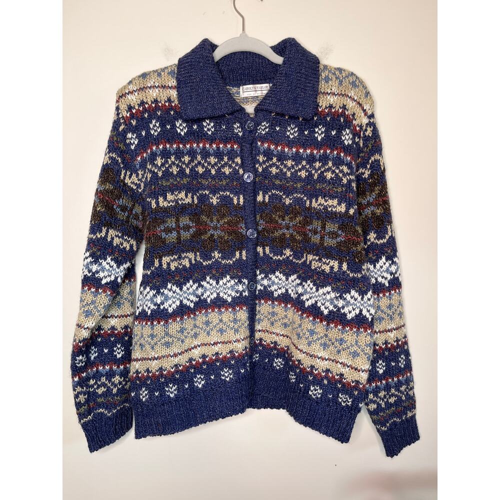 NWT Carolyn Taylor Fair Isle Granola Gilmore Girls Fair Isle Collared Cardigan L